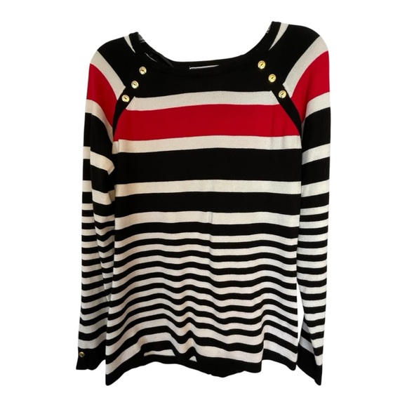 Karen Scott Tops - Karen Scott Black and White Striped Blouse
